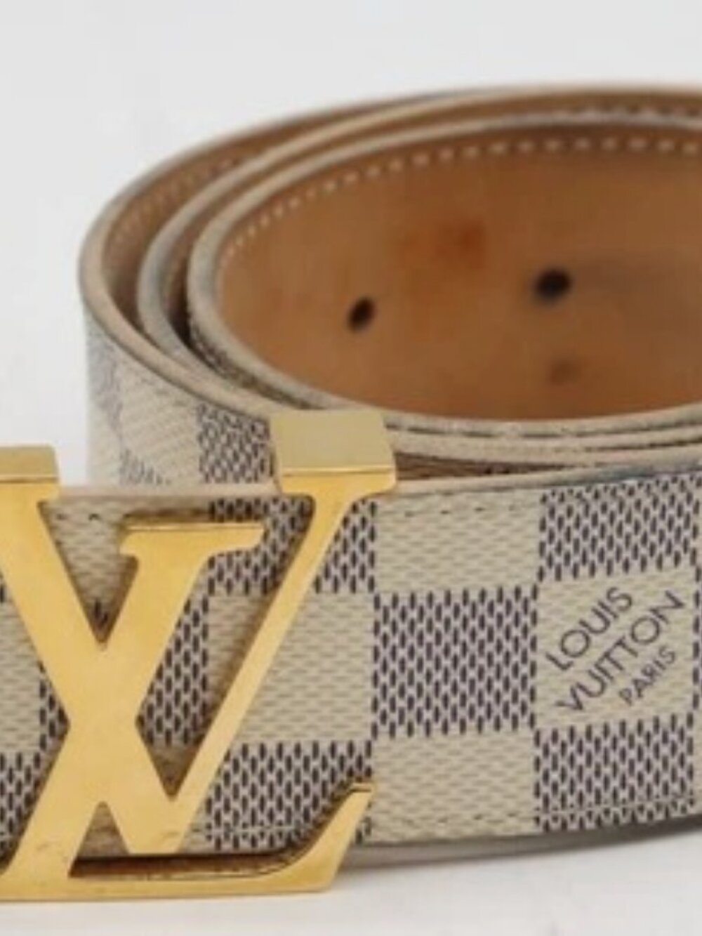 Louis Vuitton Damier Azur Canvas Leather Gold LV Initials Belt 90/36 M9609